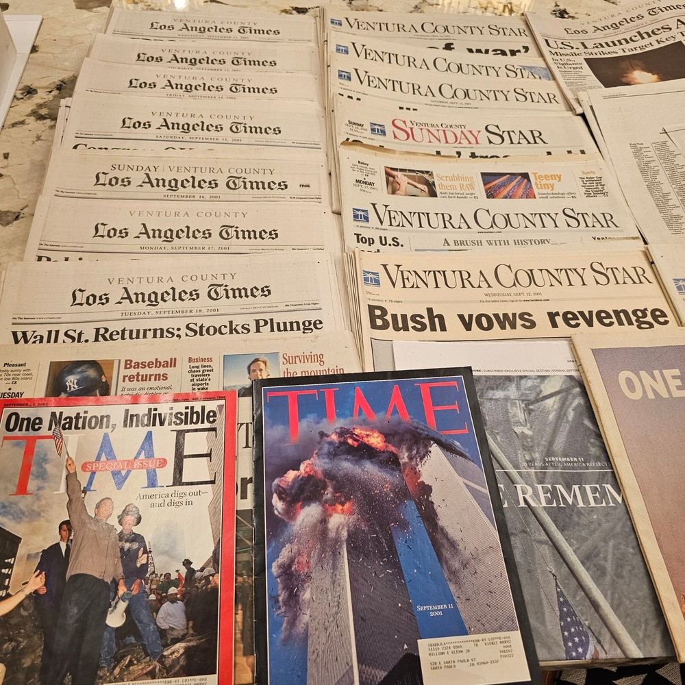 Vintage 9/11 Newspaper Magazine 20 pc Lot 2001 LA Times Ventura Star TIME Mag